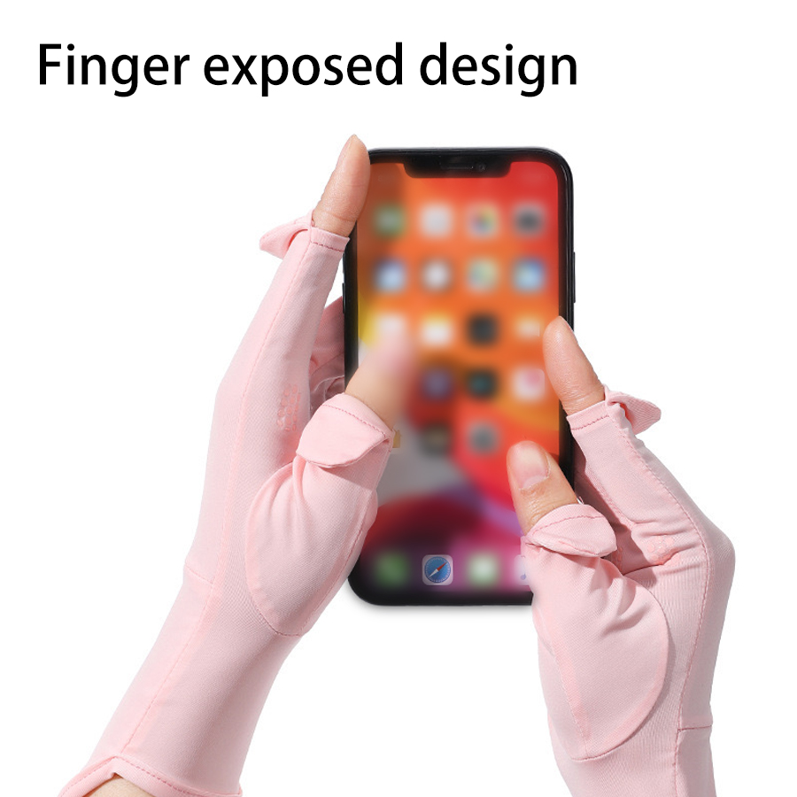 Summer Sunscreen Gloves Women Thin Ice Silk Anti-ultraviolet Dew Finger Touch Screen Driving Riding Non-slip Breathable Gloves