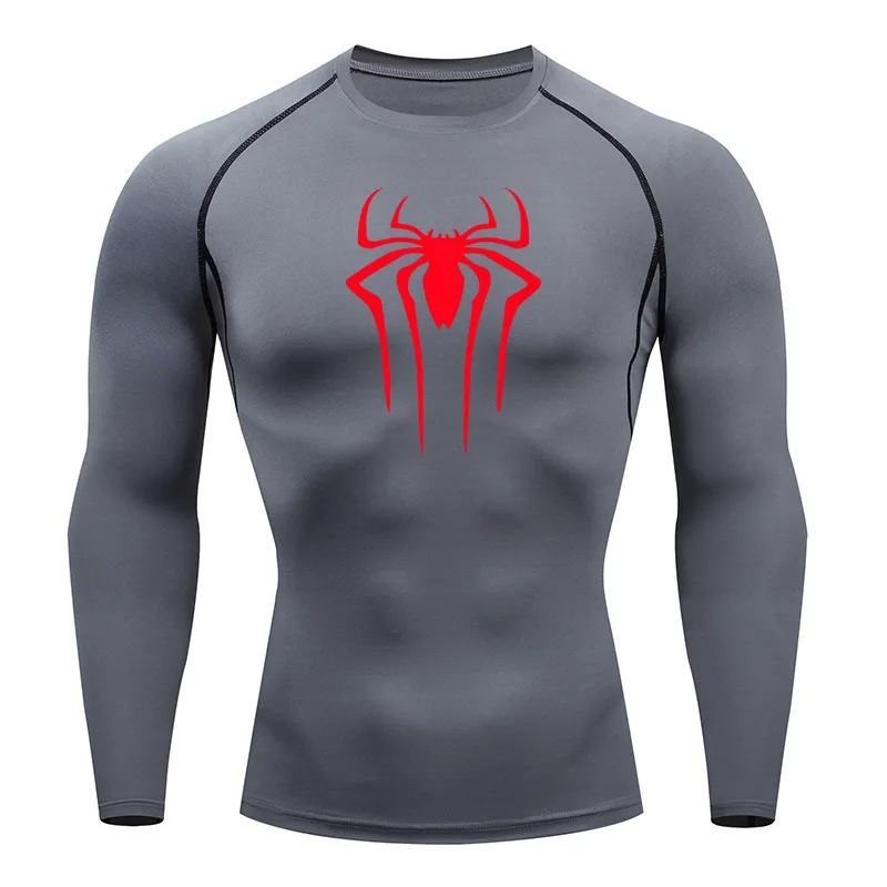 Men's sun protection spiderman sport shirt long sleeve compression shirt second skin running training wear Rashgarda MMA