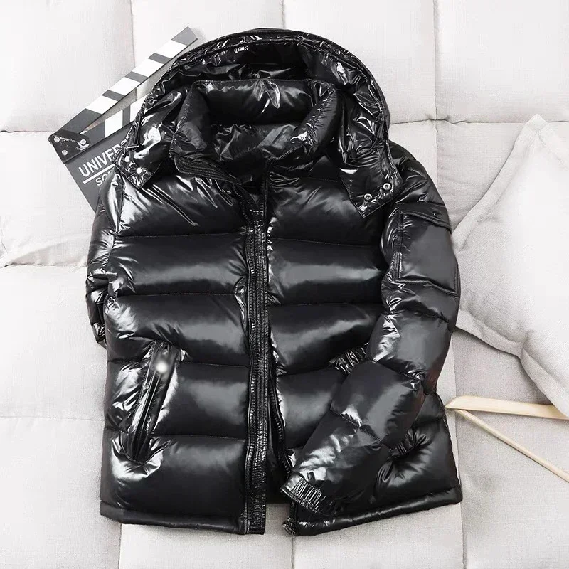 Novo inverno dos homens de alta qualidade brilhante puffer jaquetas com capuz casual pato branco para baixo casacos masculino ao ar livre à prova vento jaquetas quentes 3xl
