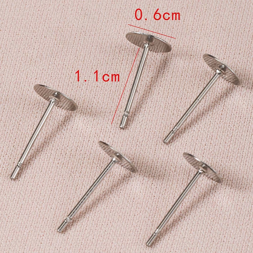 100Pcs 3/4/5/6/8/10/12mm anting baja tahan karat dasar kosong kancing telinga Pin Post Cabochon pengaturan untuk DIY membuat perhiasan temuan