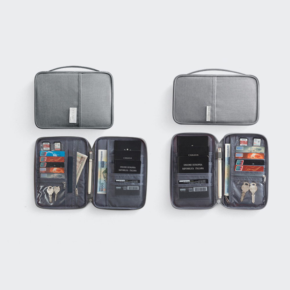 Organizador de documentos de viagem - Porta-passaporte à prova d'água com bloqueio RFID, slots para vários cartões e bolso com zíper para avião/trem
