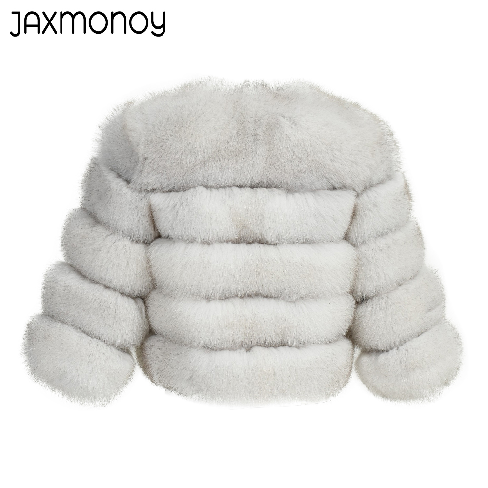 Jaxmonoy, abrigo de piel auténtica para mujer, abrigo de piel de zorro Natural de estilo corto clásico para mujer, chaqueta de piel gruesa y cálida para invierno para mujer
