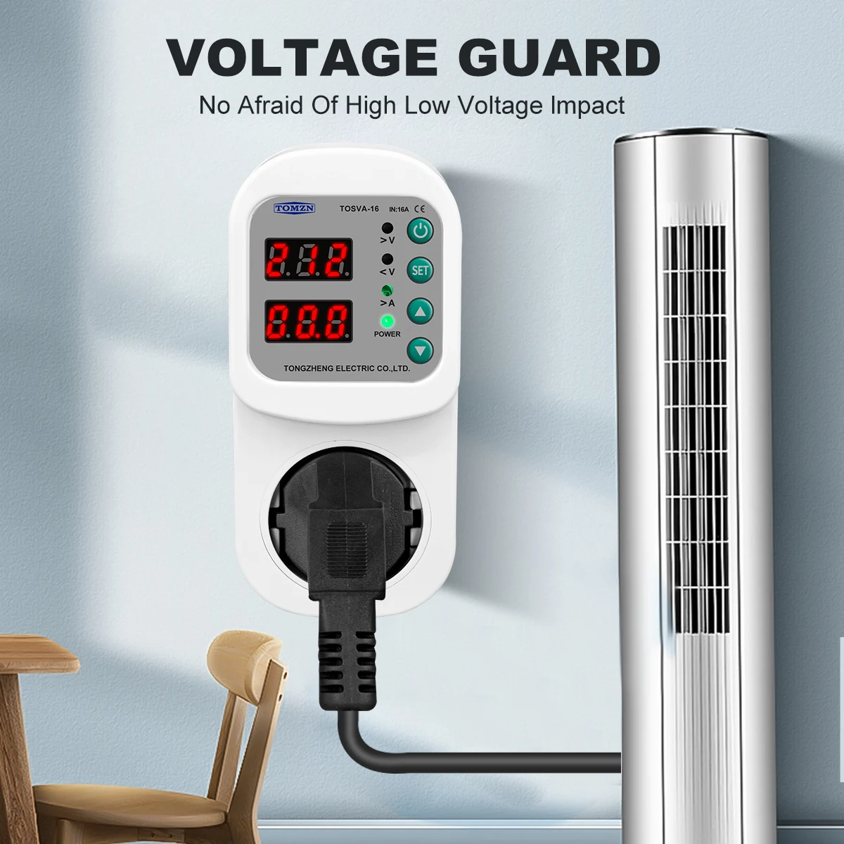 TOMZN Protector de corriente de voltaje automático enchufe AC 110V 220V ajustable 16A Protector contra sobretensiones enchufe de la UE TOSVA-16