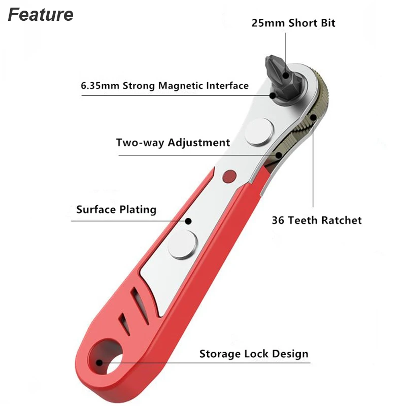 Mini destornillador de Llave de trinquete 1/4, herramienta de mano de reparación de mango de enchufe de liberación rápida ajustable hexagonal para reparación de automóviles, cerca de cuartos