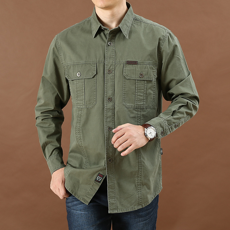 Reine Baumwolle Casual Shirt Männer Oversize Lose Langarm Cargo Shirts männer Kleidung Hohe Qualität Solide Werkzeug Hemd 6XL A2F1388