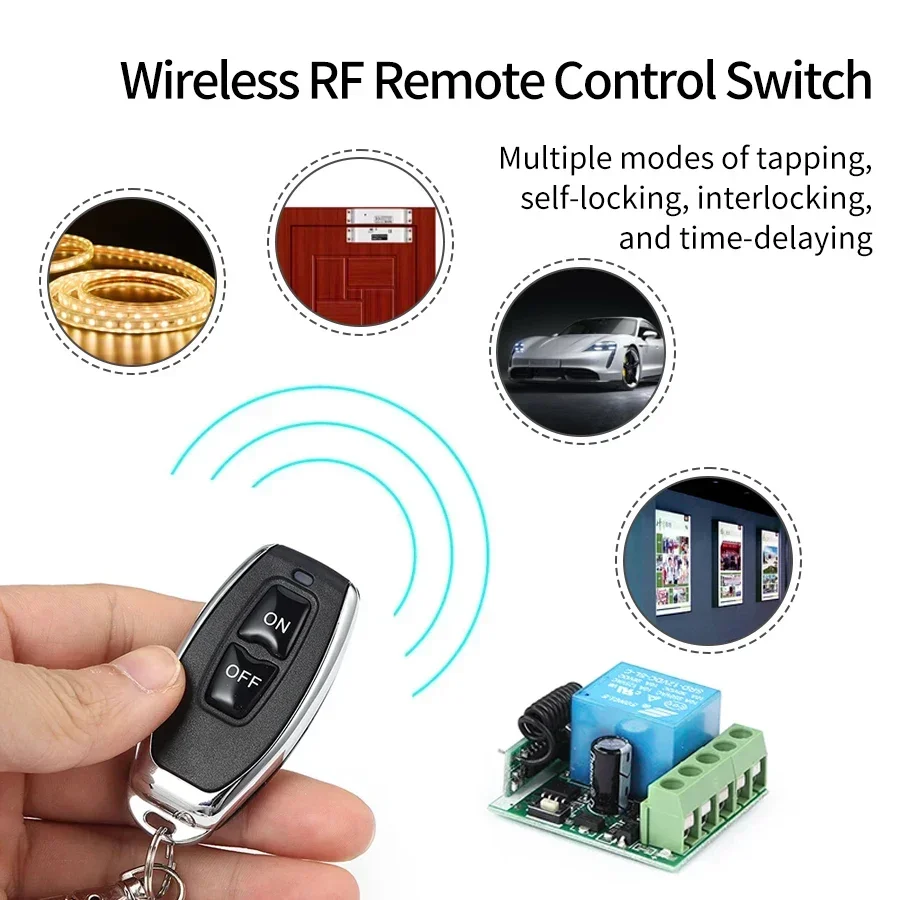 RF 433Mhz Wireless Light Switch DC12V DIY Module 1CH 10A Relay Receiver ON OFF Remote Control Transmitter For Garage Door Lock