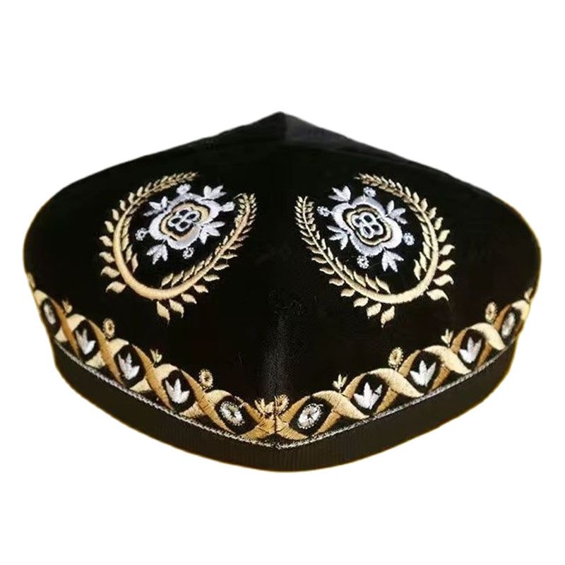 男性のためのイスラム教徒のキャップ,ミドル丈の祈りの帽子,手刺繍のkufi,イスラムのヒジャーブ,アラビア語,ジュエリー,結婚披露宴,4層