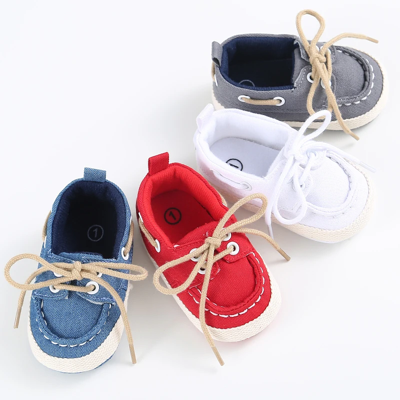 Klassische Canvas-Babyschuhe für Jungen im Alter von 0–1 Jahren, Schnürschuhe für Frühling und Herbst, weiche Sohle, bequeme, lässige Wanderschuhe