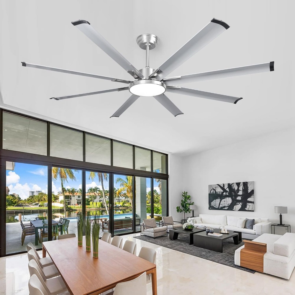 74" Large Ceiling Fan, Industrial Ceiling Fan, 8 Aluminum Blades Reversible Quiet DC Motor, Ceiling Fans with Lights and Remote,