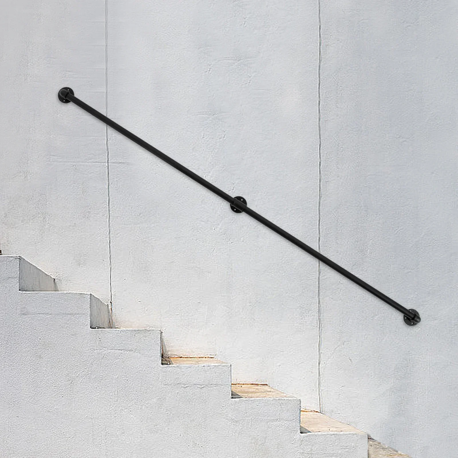 Ringhiera paramani per scale in metallo a due stadi nera da 7 piedi Corrimano per scale a parete e avvitato per scale soffitta