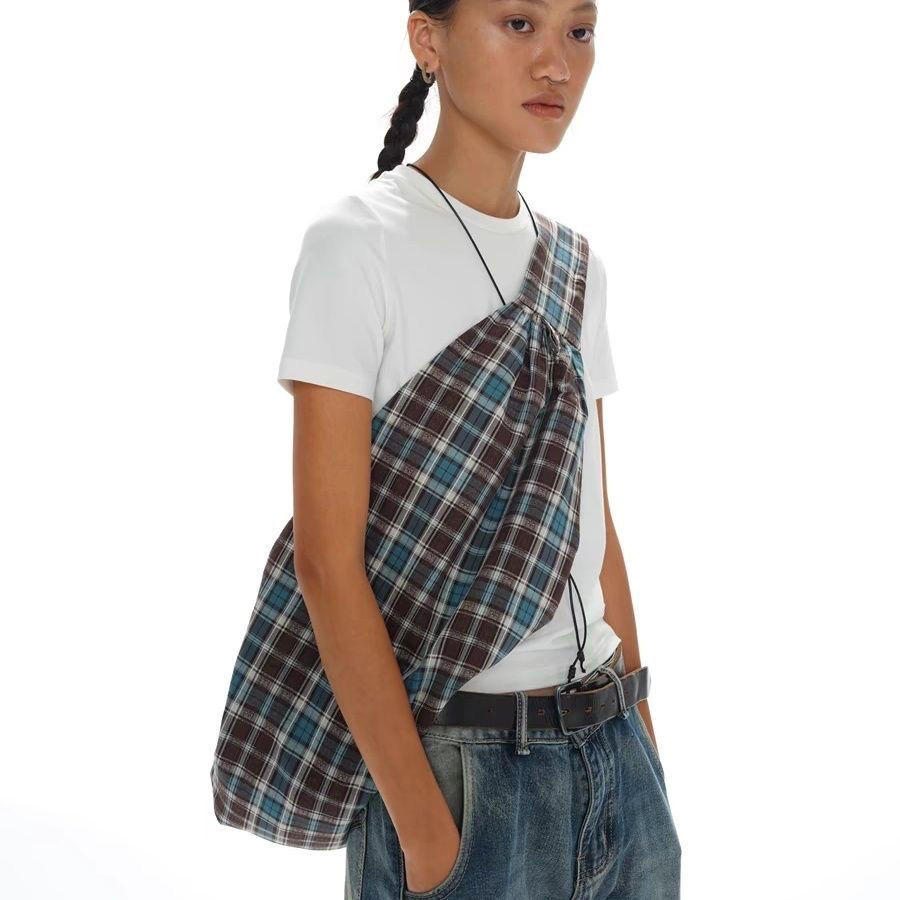 Herren-Umhängetasche, Unisex, Jacquard, blau, kariert, One-Shoulder-Umhängetasche, modische Freizeittasche, große Aufbewahrungstasche für Reisen und Sport