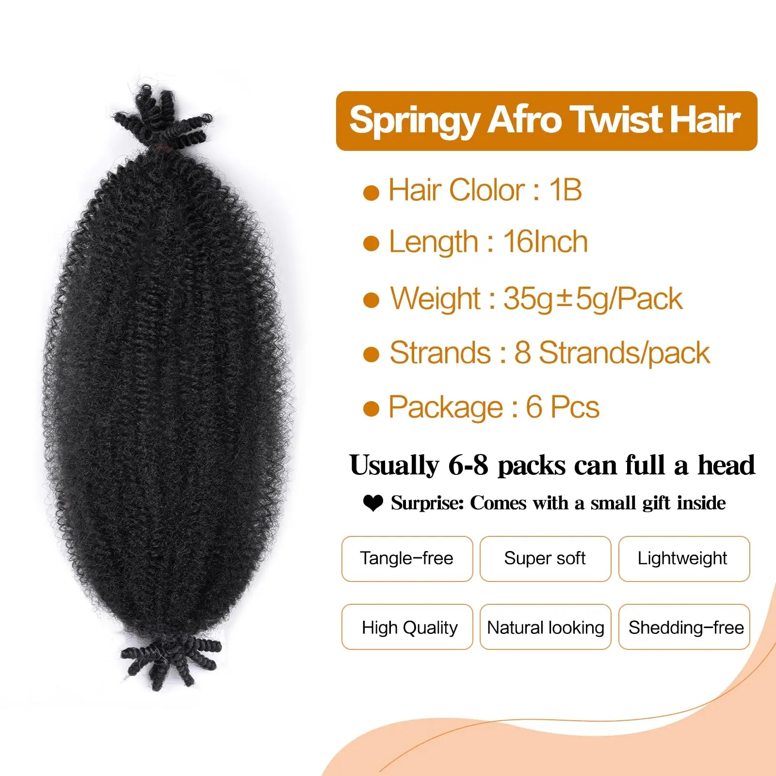 6 paczek wstępnie przetworzonych sprężystych włosów Afro Twist odpowiednich do zniszczonych, miękkich dredów Syntetyczne włosy do zaplatania Marley Twist dla czarnoskórych kobiet