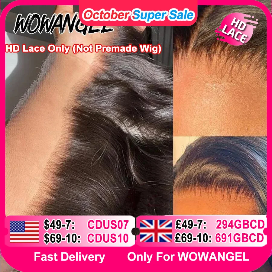 Wow Angel 13x4 13x6 HD dentelle frontale seulement peaux fondues brésilien droit cheveux humains 5x5 6x6 HD dentelle fermeture pré plumée partie libre