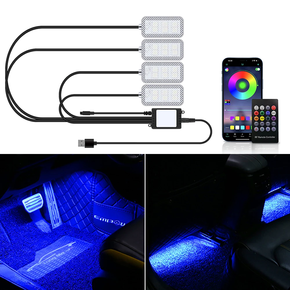 Lumières décoratives d'environnement de voiture, lampes d'ambiance intérieures automobiles avec contrôle par application, lumière Led d'ambiance de voiture, briquet USB