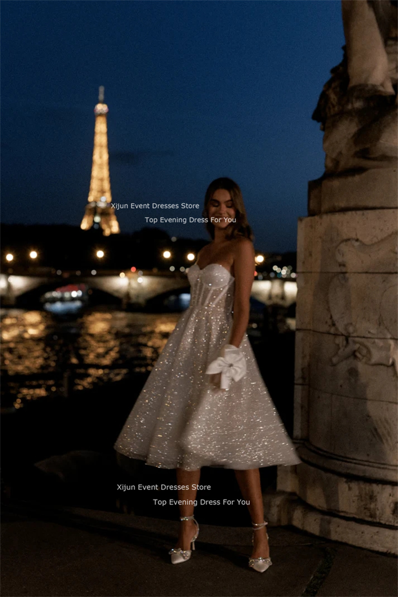 Xijun グリッターロングウェディングドレス恋人ノースリーブウエディングドレスチュールブライダルドレス花嫁ローブ Vestidos デノビアイブニング