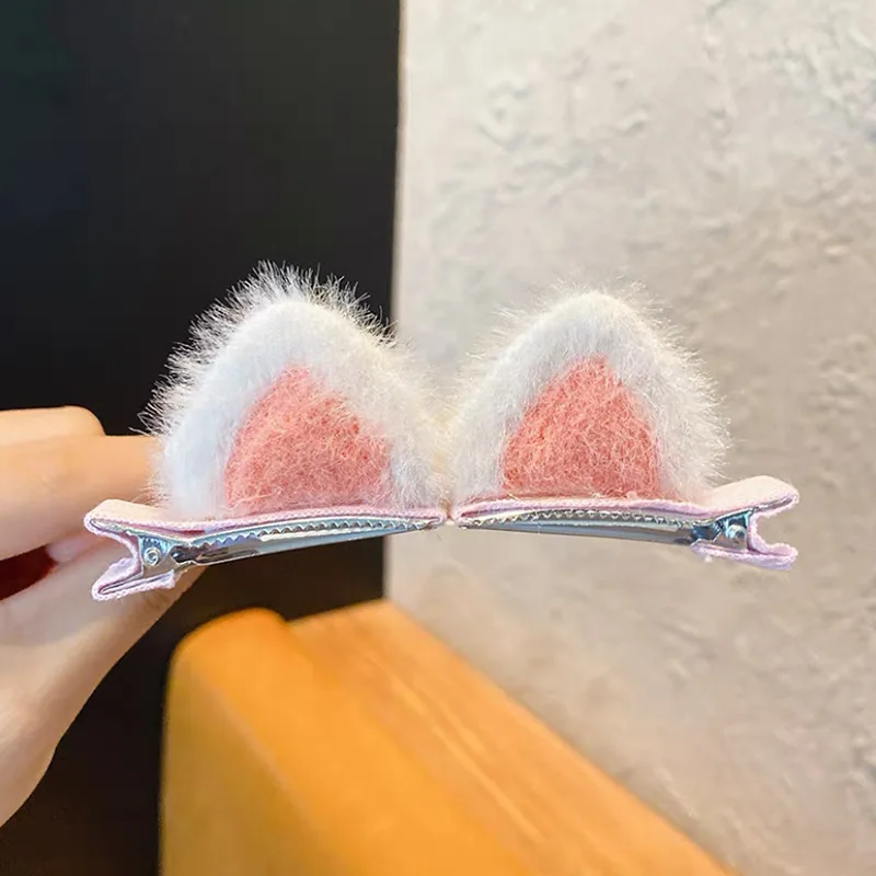 Orelhas de gato de pelúcia (pão em forma de orelha de gato cozido no vapor) grampo de cabelo infantil bonito dos desenhos animados clipe estéreo menina grampo de cabelo coreia