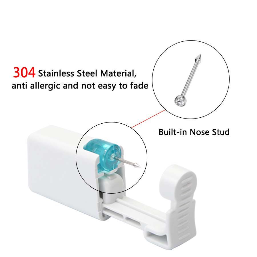 1PC Disposable Nose Piercing Gun Built-in Stainless Steel Nose Stud-Sterile Self Nose Piercing Kit Unit