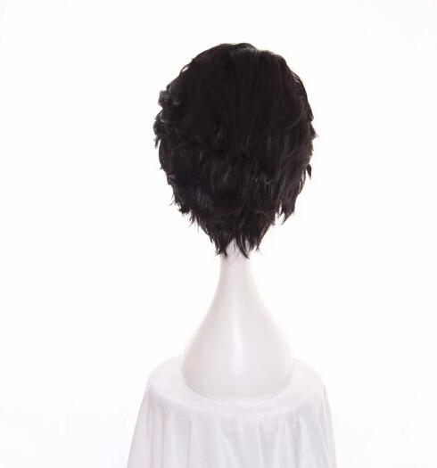 男性用フリンジなしの短い合成ウィッグ,コスプレウィッグ,フェニックス,黒,耐熱性,変装パーティーウィッグ,12インチ
