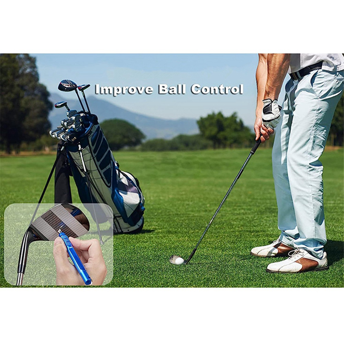A71P Apontador de ranhuras para tacos de golfe 3 em 1, ferramenta de limpeza de tacos de golfe com cabeças substituíveis e mosquetão retrátil