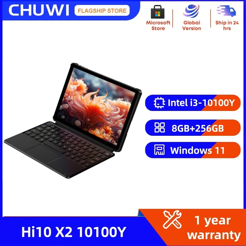CHUWI Hi10 X2  2 IN 1 Tablets Dual-Core Intel 10th i3-10100Y 8GB RAM 256GB ROM Intel UHD Graphics 615 10.1" LCD Screen Tablet