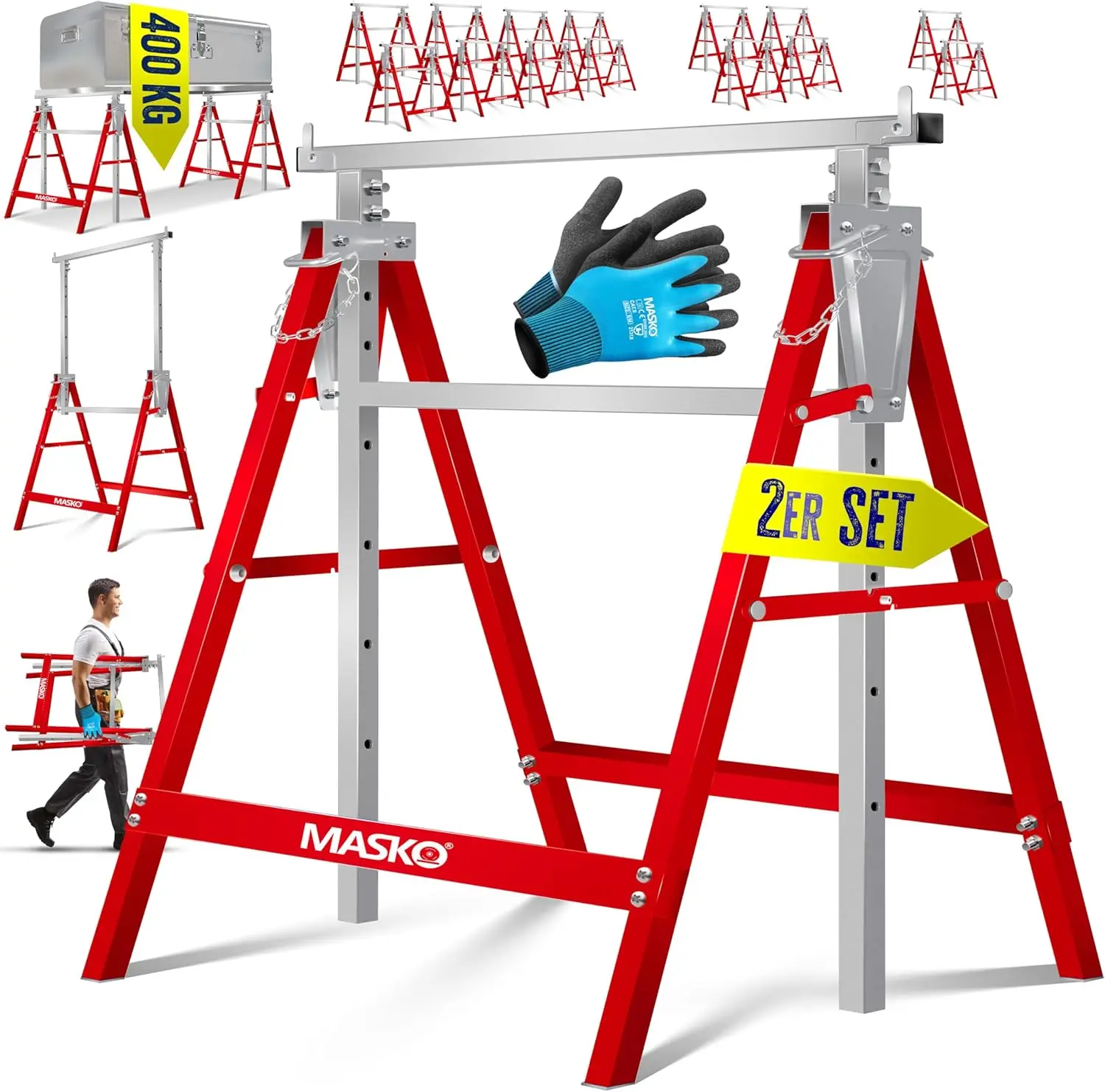 Teleskop arbeits ständer Grundrahmen 2er-Set | Klapp ständer max. Last 800 kg | höhen verstellbar 1300-mm | Gerüst bock