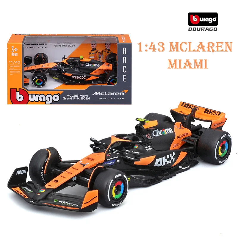 Bburago 1:43 McLaren 2024 MCL38 Miami GP Formula Racing Legierung Automodell Spielzeug