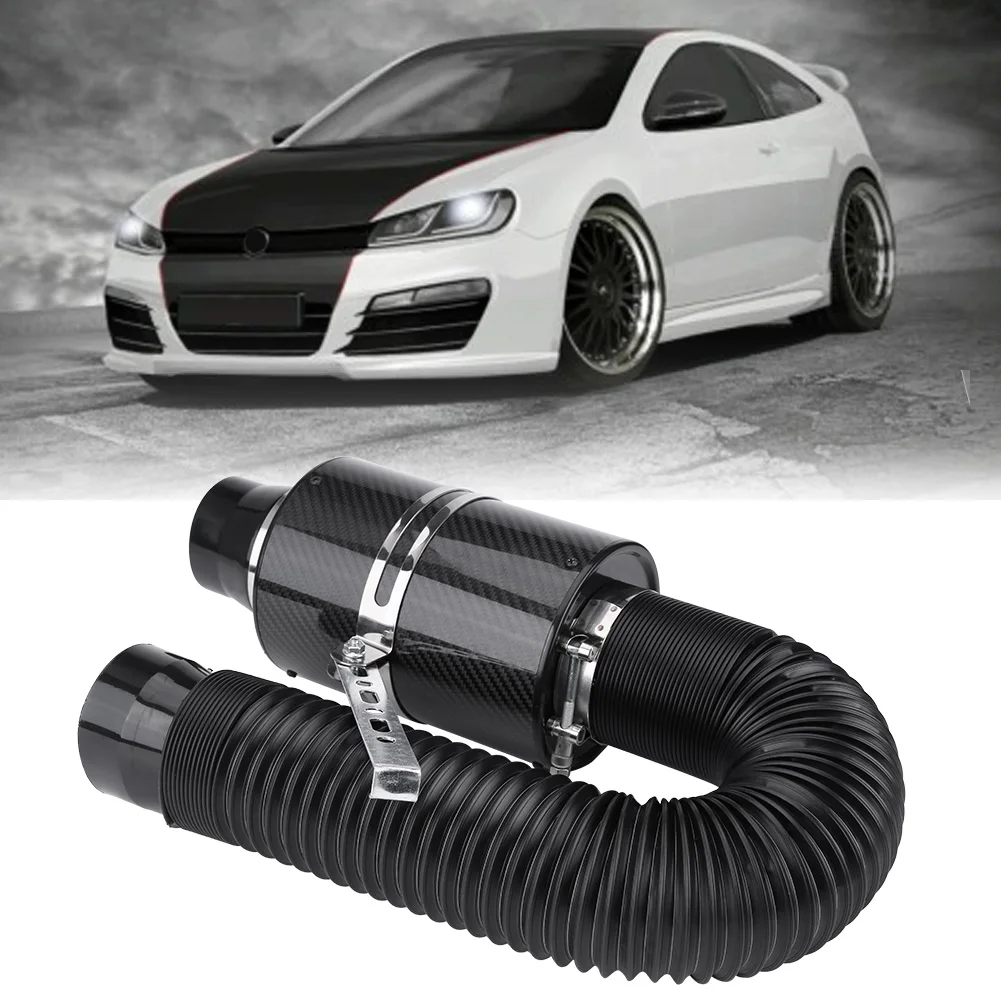 Universal Carbon Fiber Induction Filter Box, sistema De Entrada De Ar Frio, W/Mangueira De Entrada, 3 ", 76mm