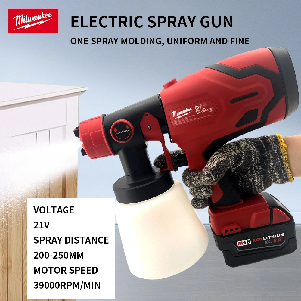 Milwaukee 800ML pistola a spruzzo elettrica spruzzatore di vernice Cordless mobili Auto rivestimento in acciaio aerografo compatibile Spray elettrico rosso