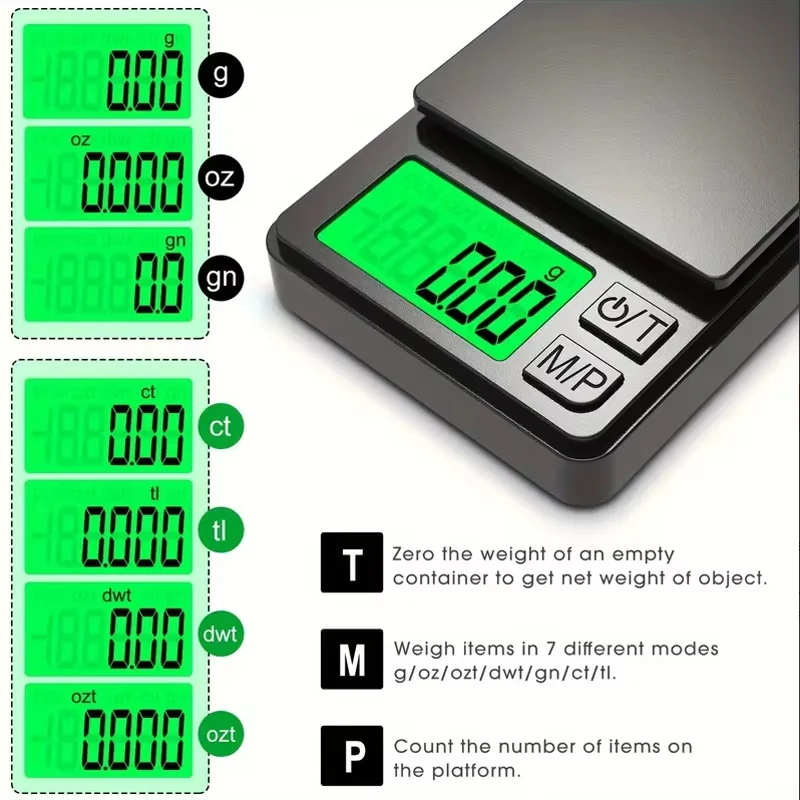 Báscula de bolsillo de precisión 1000 g x 0,01 g-gramo digital, comida, joyería, onzas/báscula de granos con LCD retroiluminado-mini báscula para viajes
