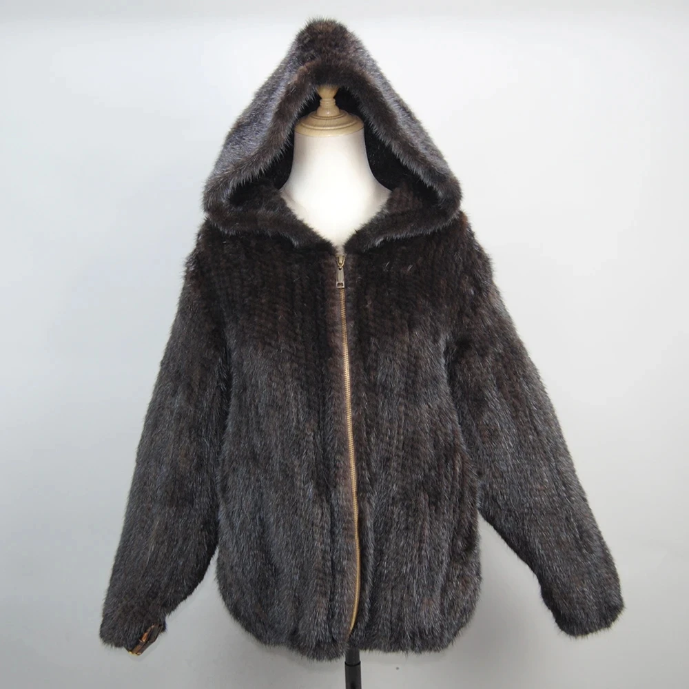 2025 novas mulheres casaco de pele de vison manga longa com capuz jaqueta casual moda all-match zíper de malha outerwear jaqueta personalizada plus size