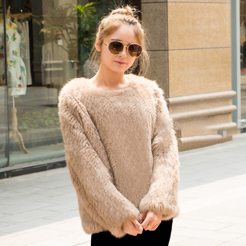Suéter de piel de conejo Real para mujer, abrigo hecho a mano, chaleco natural, tendencia femenina