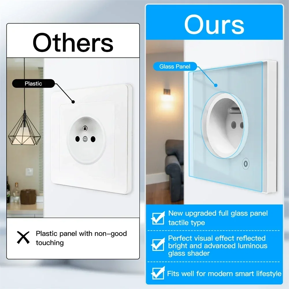 Moes ZigBee 壁ソケット WIFI スマート ガラス パネル コンセント パワー モニター tuya ワイヤレス コントロール タイマー Alexa Google ホーム音声 UK EU FR