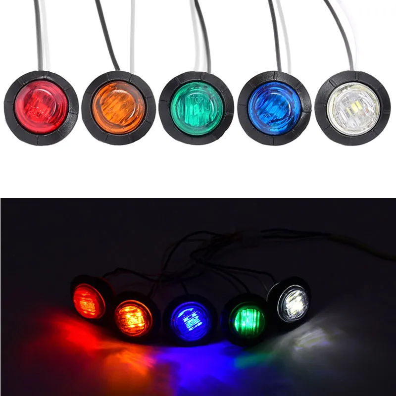 Luces de posición laterales redondas para remolque de 12V, LED impermeables para luces de liquidación de camiones, lámpara de señal de giro para camión
