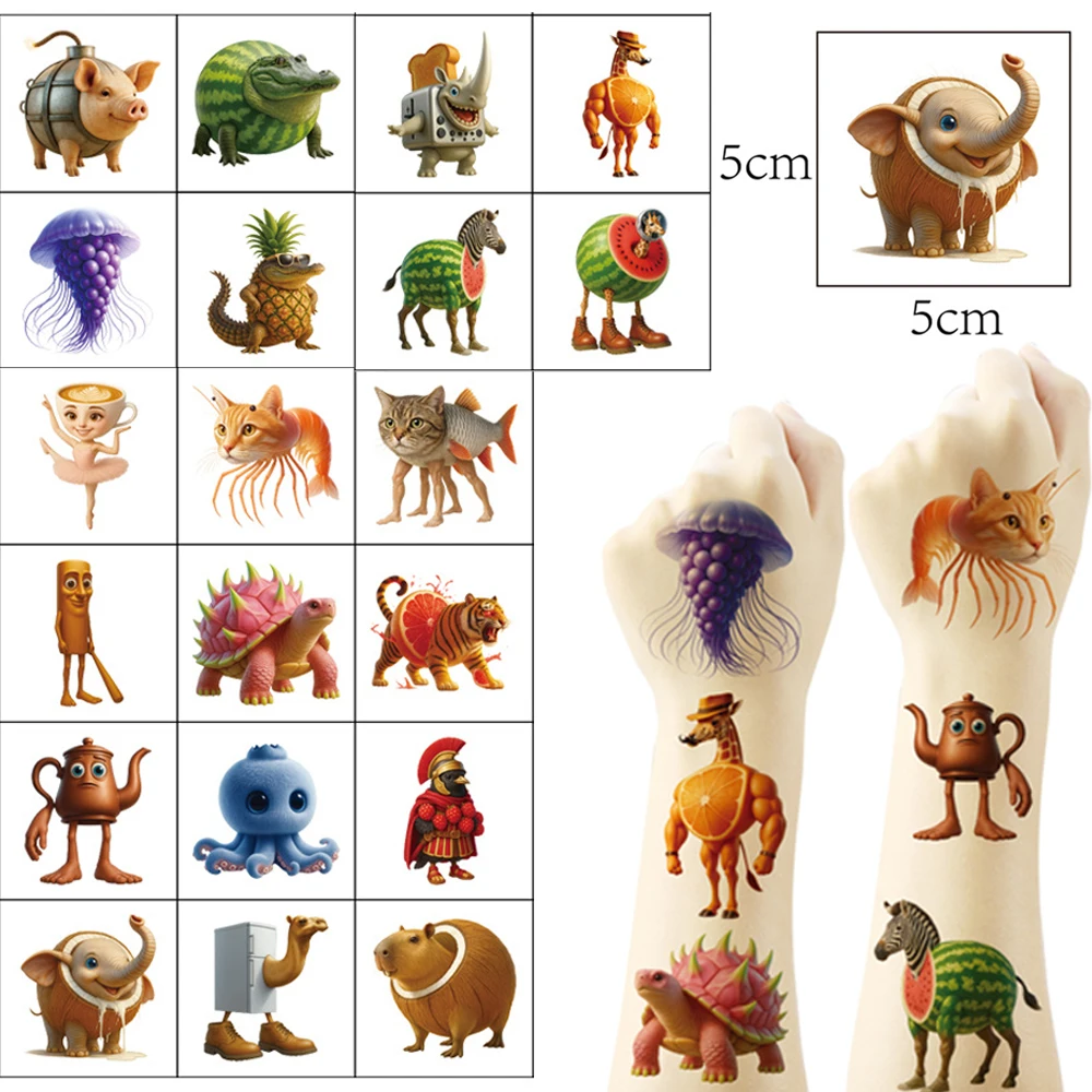 20 piezas Tung Sahur cerebro italiano AI Abstrac tatuaje temporal pegatina arte corporal tatuaje pegatinas para regalos de fiesta juguetes para niños