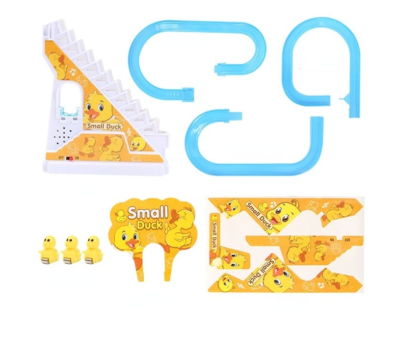 ของเล่นเด็กเป็ด DIY Rail Racing Track เป็ดขนาดเล็กปีนบันไดของเล่นไฟฟ้ารถบันไดเพลงของเล่นเพื่อการศึกษาเด็ก 3-5Y