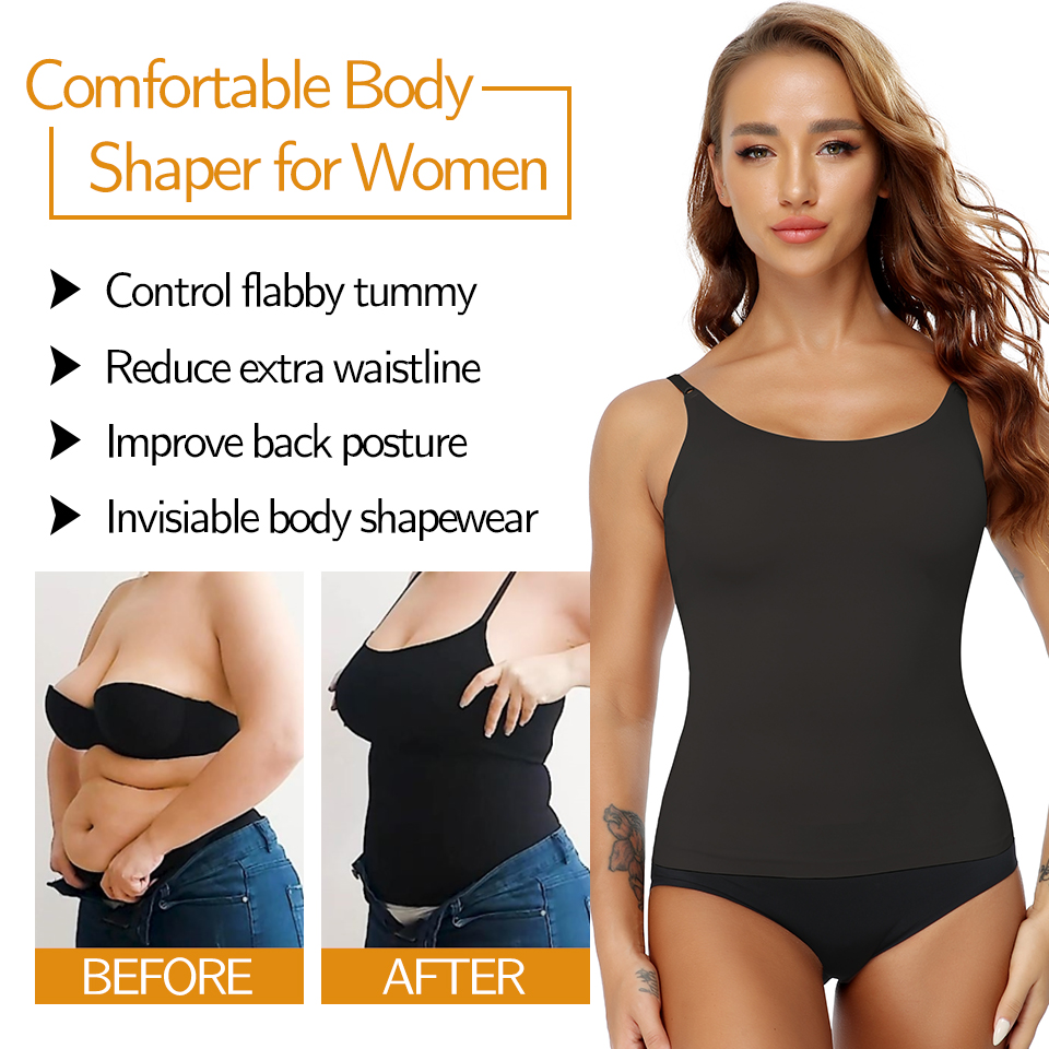 여성 배꼽 컨트롤 Shapewear 부드러운 바디 쉐이핑 캐미솔 탱크 탑 플러스 사이즈 슬리밍 속옷 원활한 압축 셰이퍼