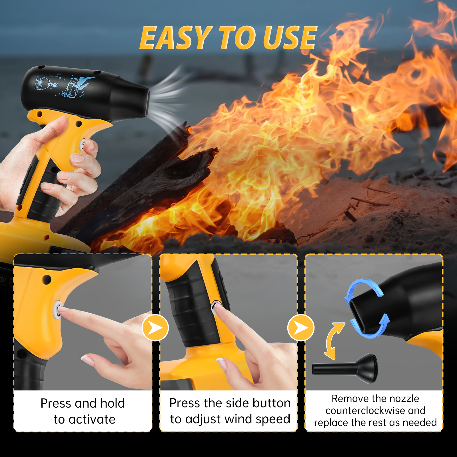 Jet Blower Brushless Violent Turbo Fan 130000RPM 4-Speed Control Wireless Handheld Fan For Dewalt 20V Battery (No Battery)