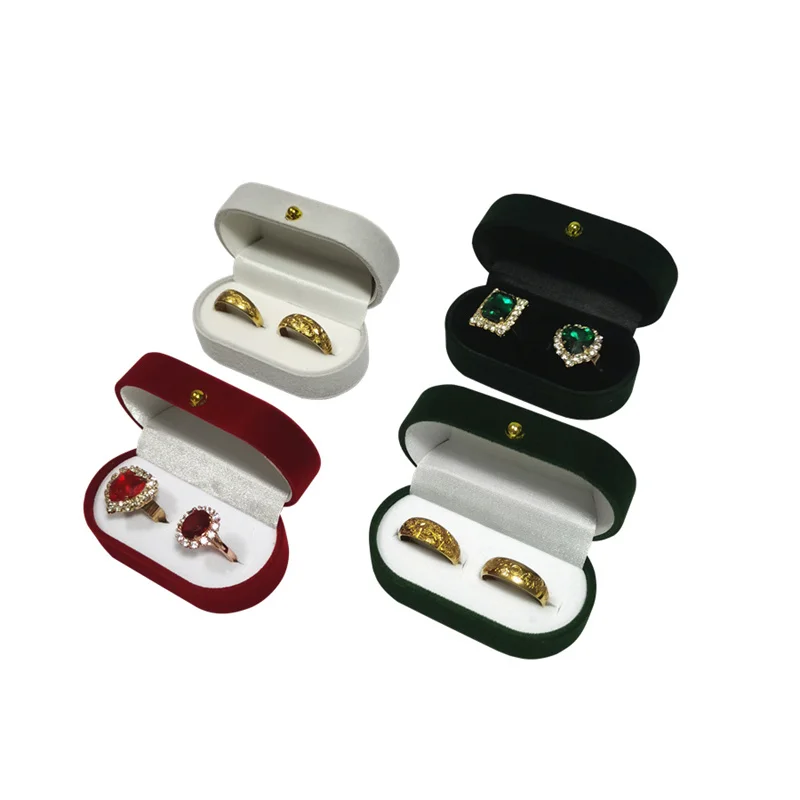 Round Corner Gold Button Flocking Jewelry Box Romantic Couple Anniversary Proposal Ring Packing Box Ring Jewelry Storage Box