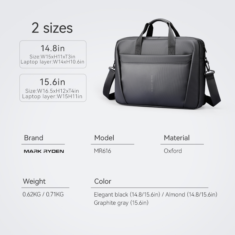 MARK RYDEN 14.8-15.6Inch Waterproof Laptop Bag Business Briefcase Multi-pocket Handbag