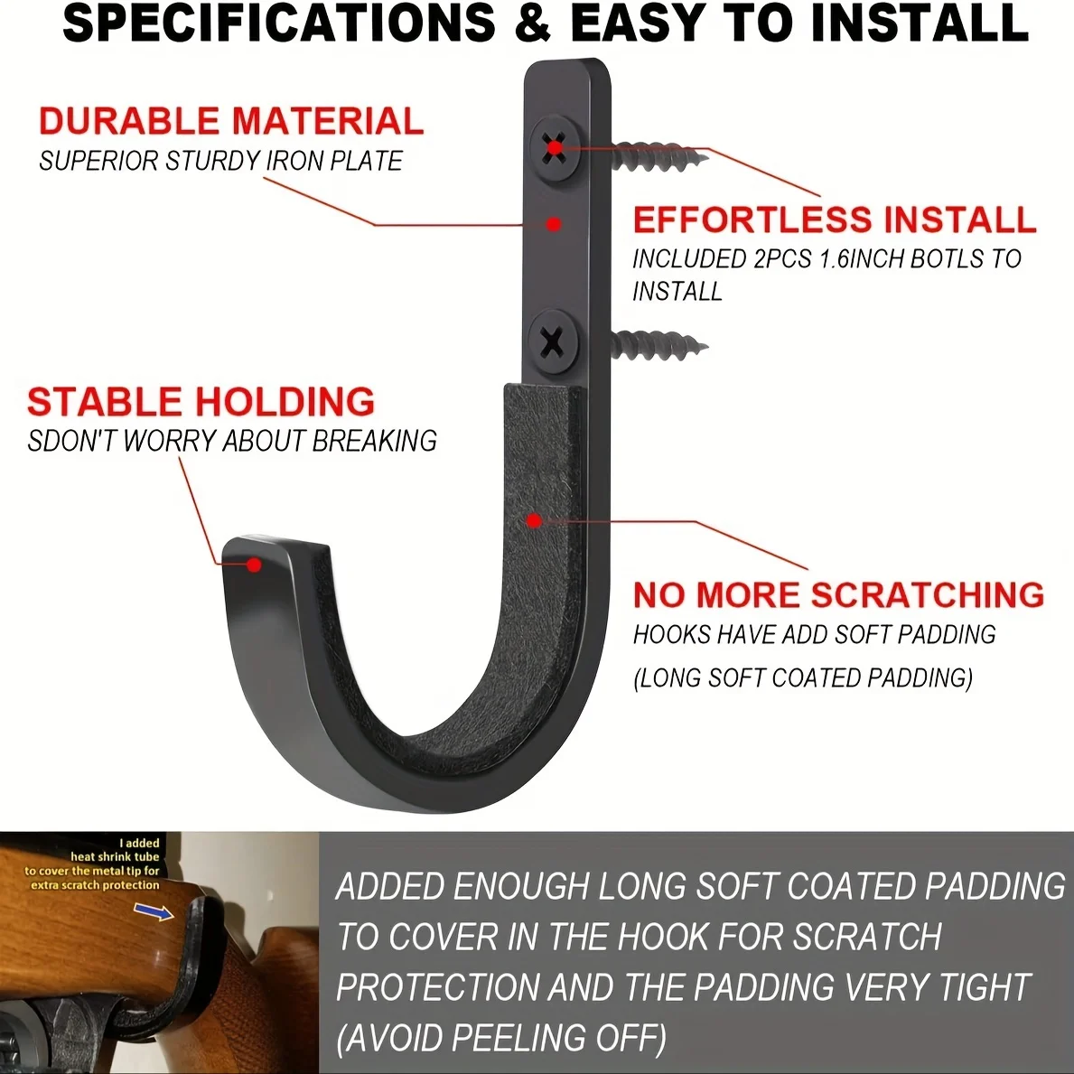 ปืน Rack เก็บปืนไรเฟิล Shotgun Hooks Wall Mount แขวนสําหรับปืนไรเฟิลปืนลูกซองธนูธนู Soft Padding และ Heavy