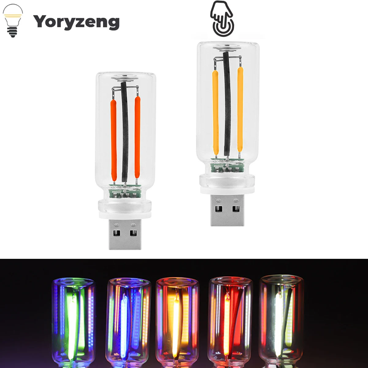 2Pcs USB Touch Dimmbare Steuerung LED Nachtlicht Atmosphäre Birne 3000K 6000K Weiße Lampe LED Filament Schlafzimmer auto Dekoration DIY