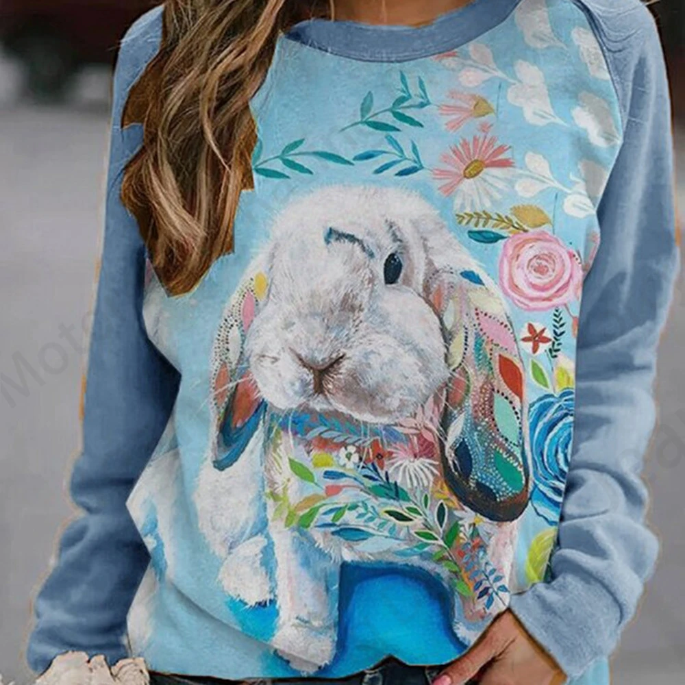 Sudadera con capucha con estampado 3d de conejo encantador para mujer, sudaderas con capucha gráficas con cuello redondo a la moda, abrigo de animales para mujer, ropa para niña, sudadera deportiva para niña