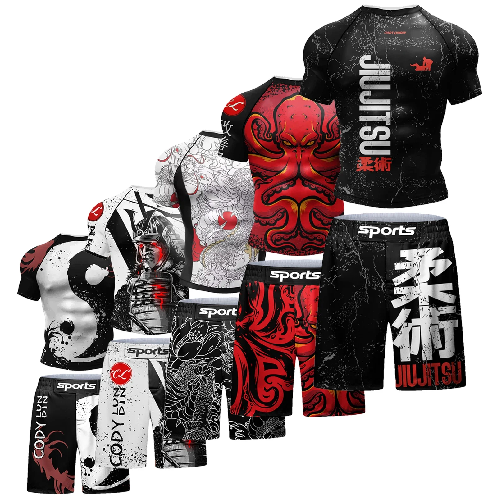 Два комплекта спортивной одежды, рашгард для Bjj Jiu Jitsu Gi + шорты для ММА, брюки для тайского бокса, крутой боксерский костюм, костюм для бега, костюм для фитнеса