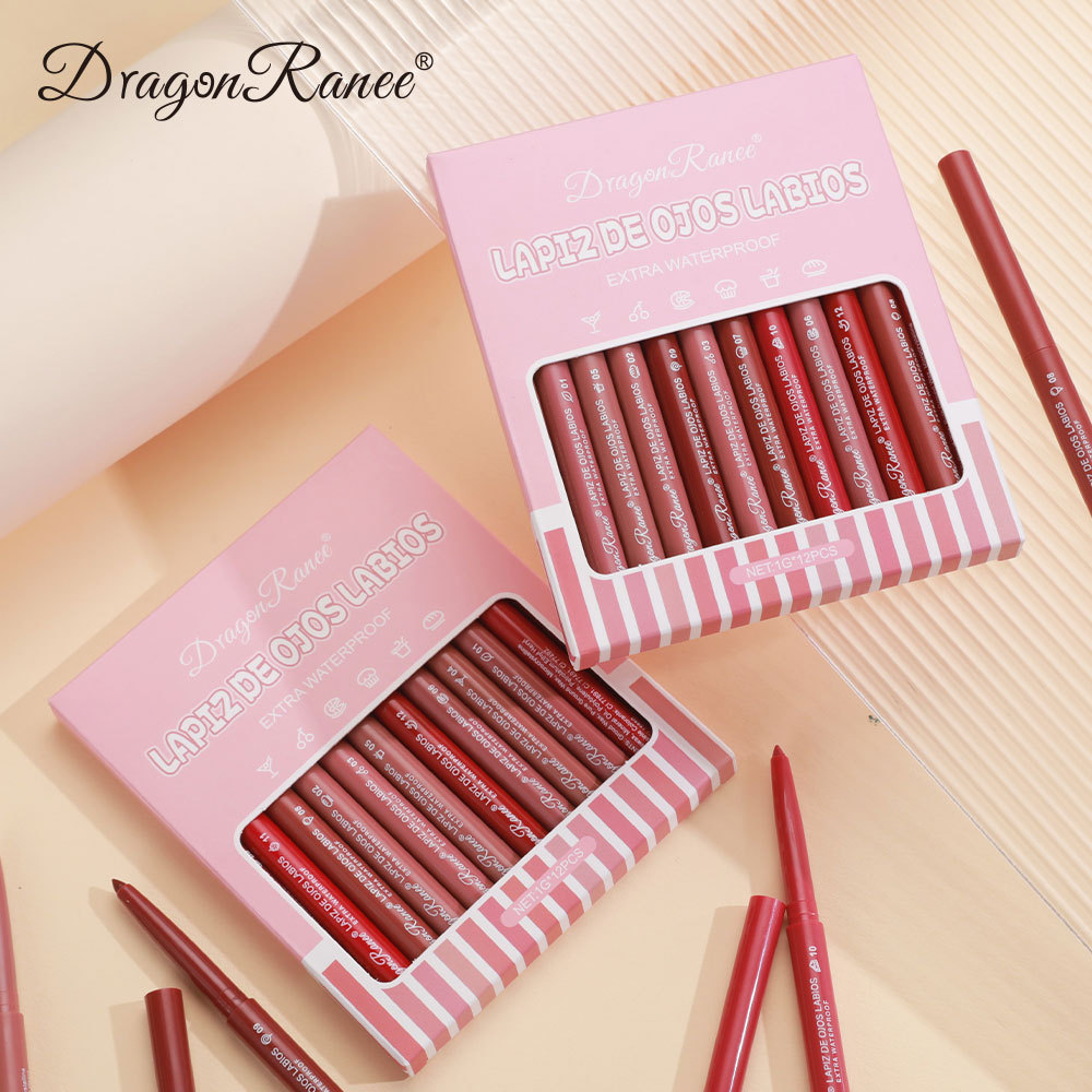 Non-Fading Lip Liner, Matte Lip Crayon, Bean Paste Color, 12-Color Set, Long-Lasting, Smudge-Proof, Waterproof Lip Pencil Velvet