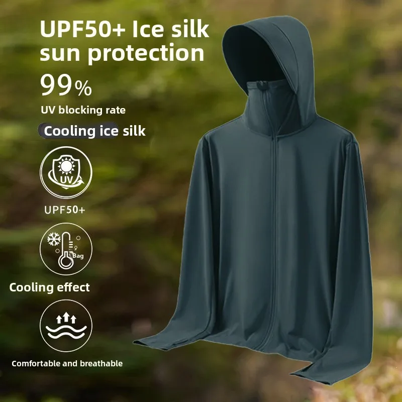UPF50+ UV Protection Ice Silk Cool Feeling Sun Protection Clothing Lightweight Breathable Fiing Jaet Outdoor Sports irt