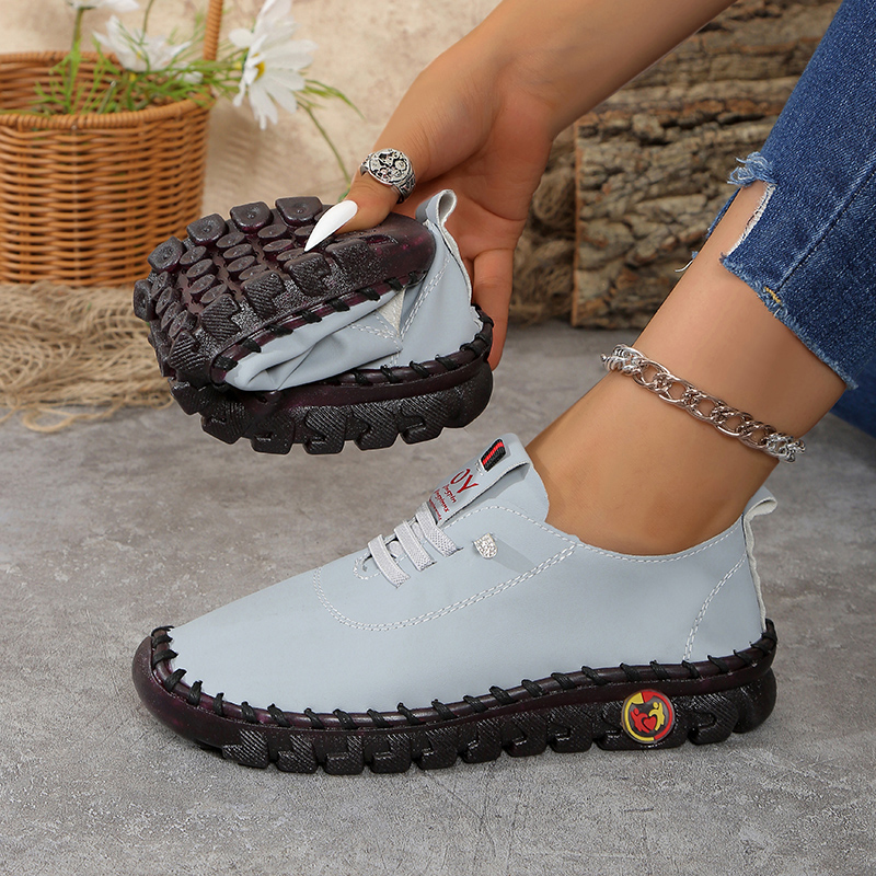 Zapatillas de deporte de piel de corte ancho para mujer (tamanos 35-45) Mocasines planos elásticos sin cordones – Zapatos casuales cómodos para mamás Zapatos de mujer