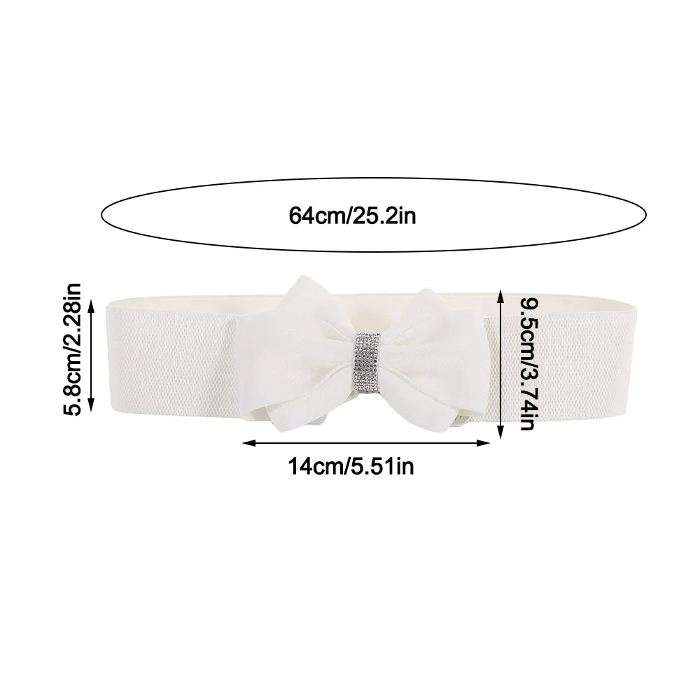 Adjustable Buckle Women's Elastic Wide Belt Plus Size Solid Color Bowknot Waistband Rhinestone Stretch Belt