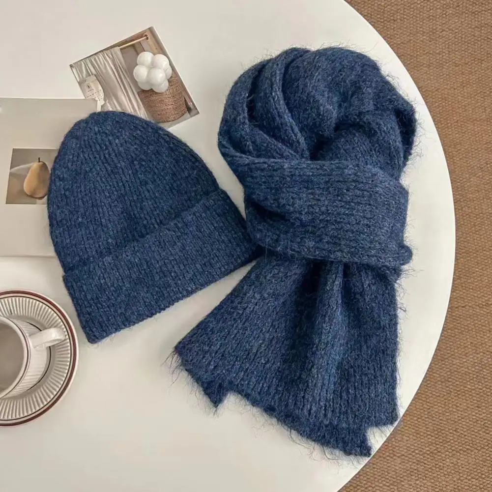 Conjunto de gorro y bufanda con forro térmico, diseño de doble capa, bufanda larga tejida, conjunto de gorro, ropa deportiva Unisex para invierno y exteriores, 2 uds.