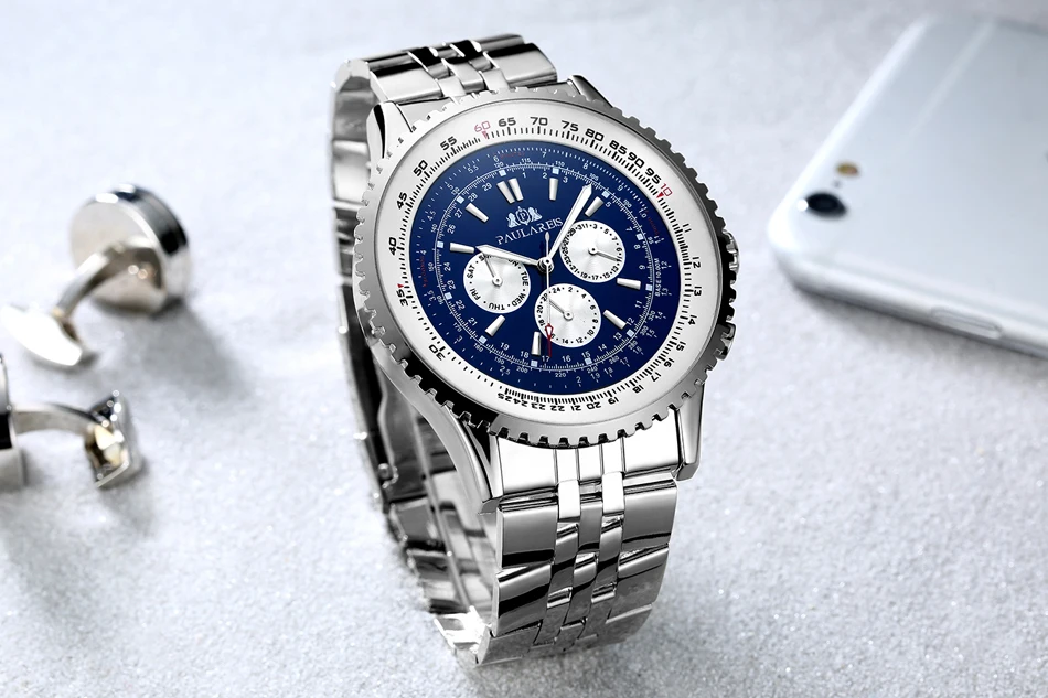 Automatic Self Wind Mechanical Stainless Steel Strap Fashion Sports Blue Black White Big 50mm Classic Luxury Men Watch