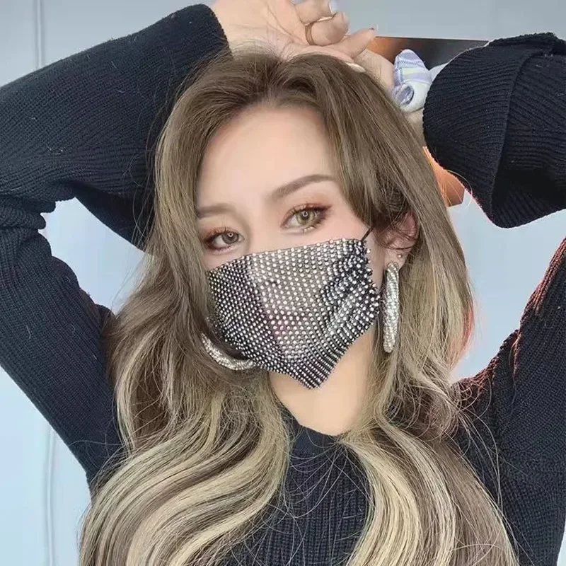 Femmes Sexy brillant strass masque visage décor bijoux Bling élastique mode bijoux masques Bandana Club fête Cosplay ма otr